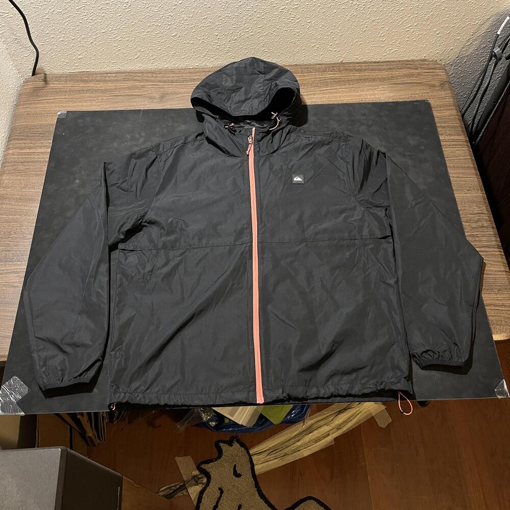Quiksilver Jacket Vintage Mens XL Black Packable Hooded Windbreaker Lightweight
